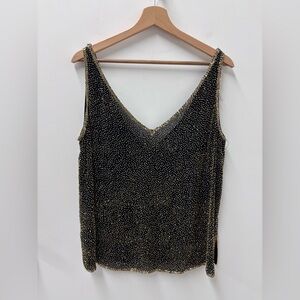 Vintage Oleg Cassini Black Tie Black and Gold Beaded Top